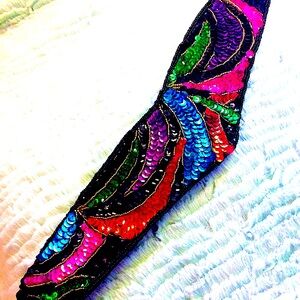 Sequin belt w/black satin rayon vtg 32”+2” Stretch